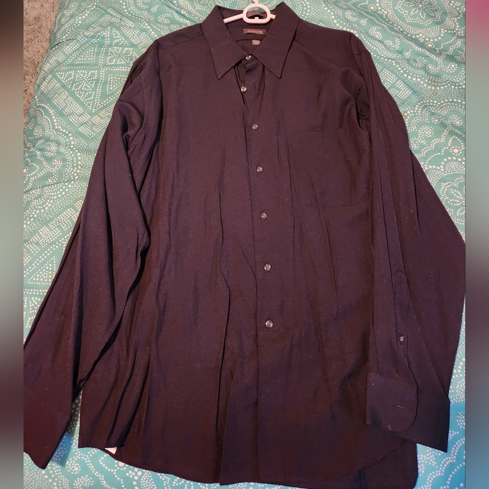 Arrow Men's All Black Silk Dress Shirt